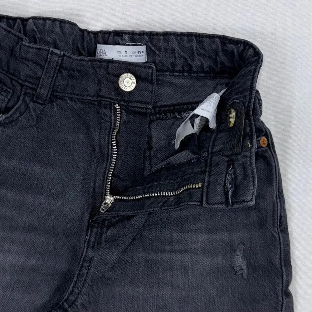 Zara Kids Girls Distressed Wide Leg Jean Size 9 Washed Black Gray
